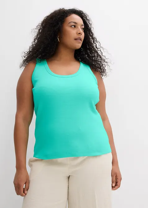 Ribbet singlet med økologisk bomull (2-pack), bonprix