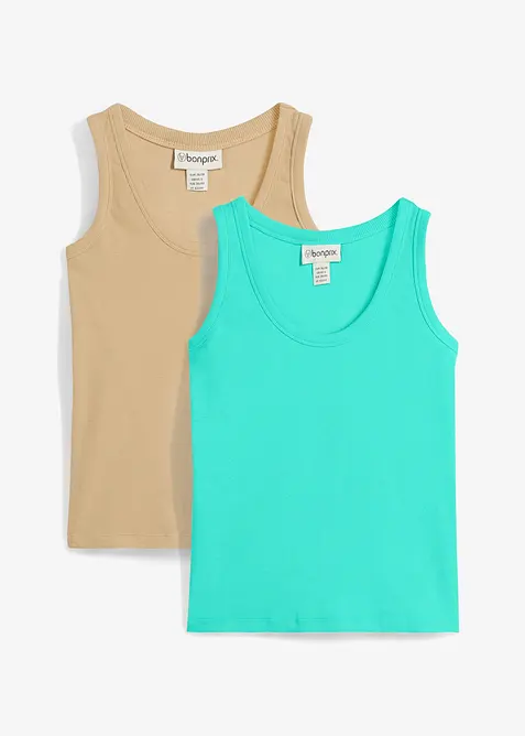 Ribbet singlet med økologisk bomull (2-pack), bonprix