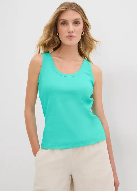 Ribbet singlet med økologisk bomull (2-pack), bonprix