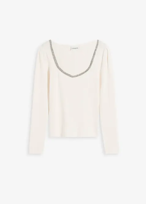 Genser i finstrikk med pyntedetalj, bonprix