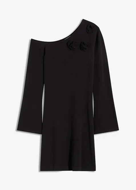 Strikket kjole med blomsterapplikasjon, bonprix