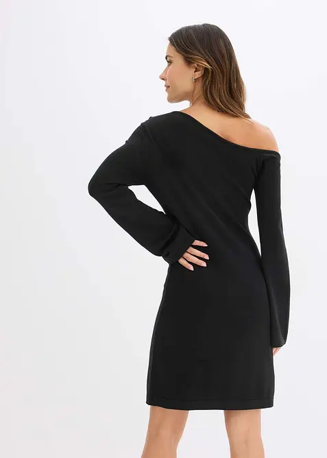 Strikket kjole med blomsterapplikasjon, bonprix