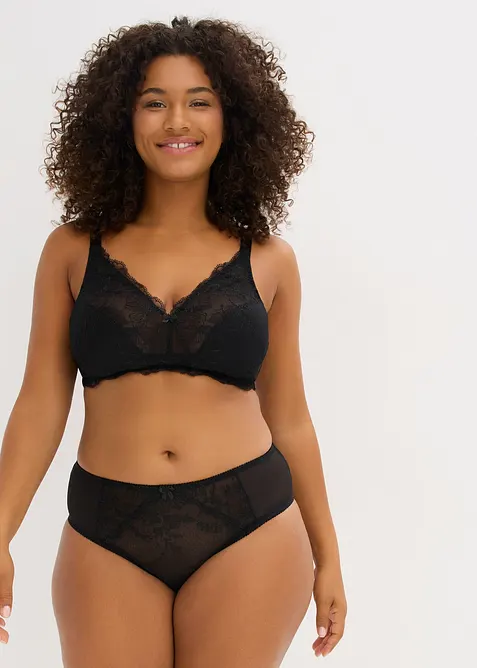 Truse med h&oslash;y midje og broderi, bonprix