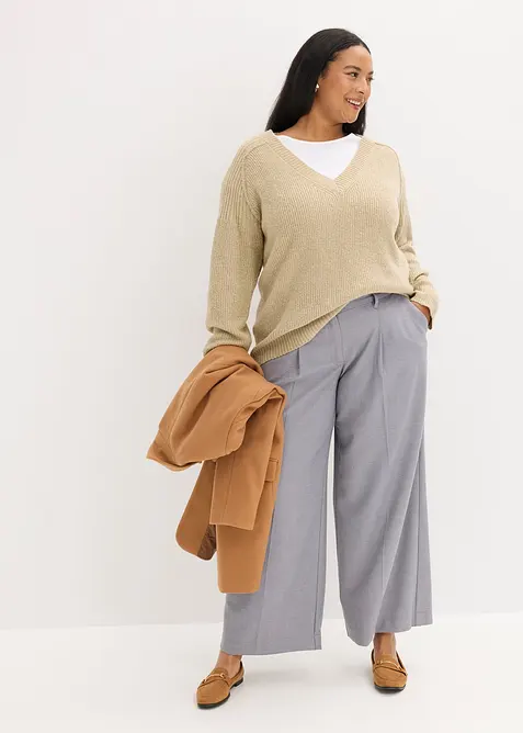 Oversized genser med V-hals, bonprix