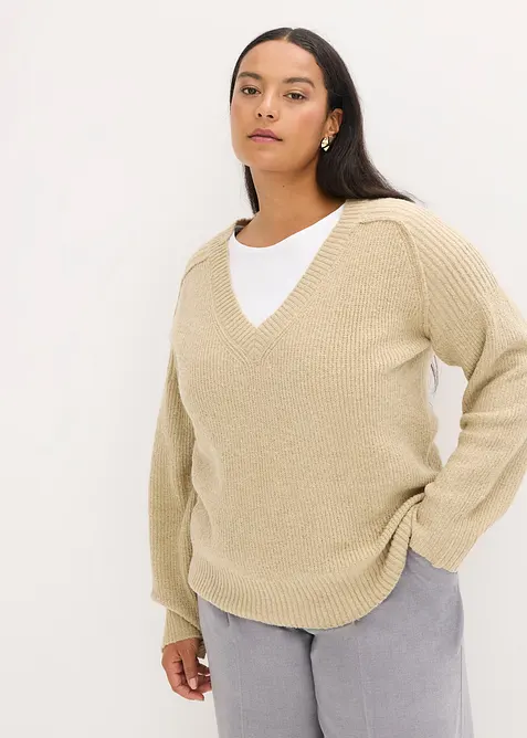 Oversized genser med V-hals, bonprix