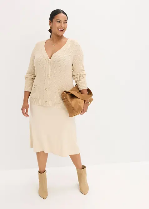 Cardigan i melert garn med gullfargede knapper, bonprix