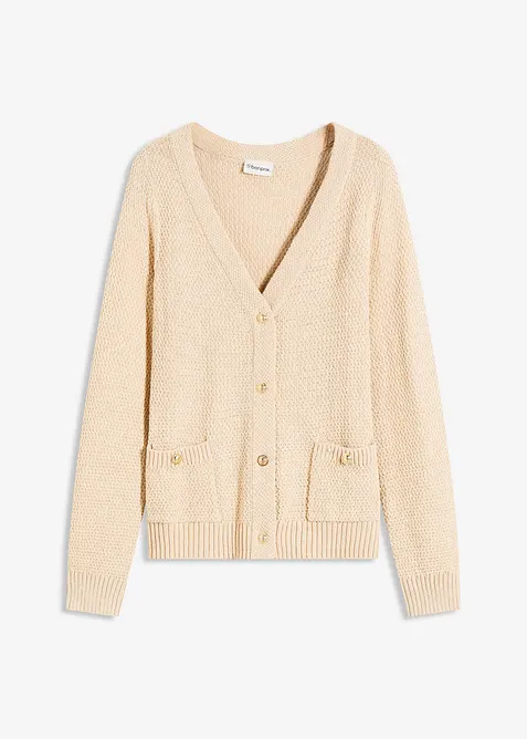 Cardigan i melert garn med gullfargede knapper, bonprix