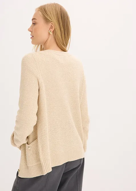 Cardigan i melert garn med gullfargede knapper, bonprix