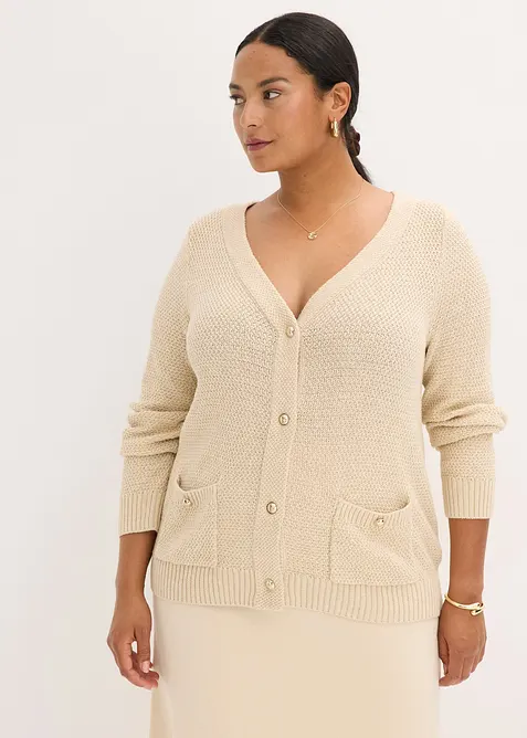 Cardigan i melert garn med gullfargede knapper, bonprix