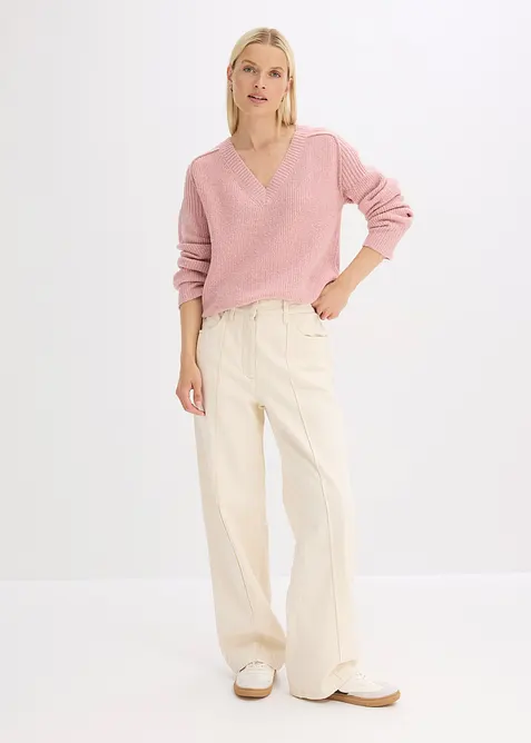 Oversized genser med V-hals, bonprix