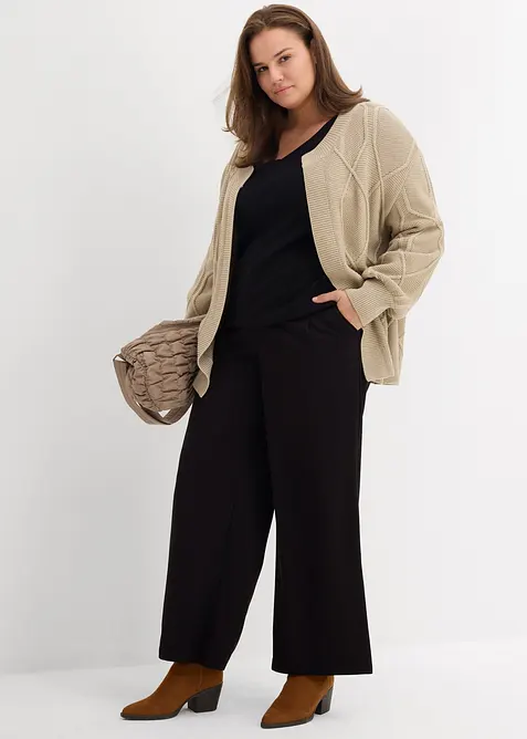 Strikkejakke med flettemønster, bonprix