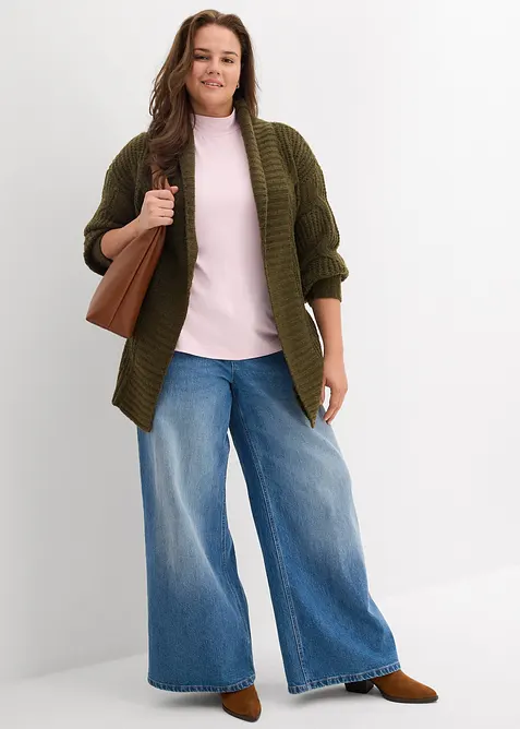 Grovstrikket strikkejakke med flettemønster, bonprix