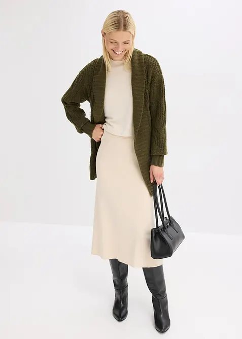 Grovstrikket strikkejakke med flettemønster, bonprix