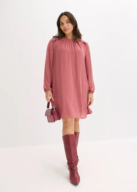 Minikjole i chiffon med rysjer, bonprix