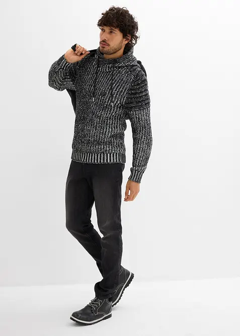 Grovstrikket hettegenser med bikerdetaljer, bonprix