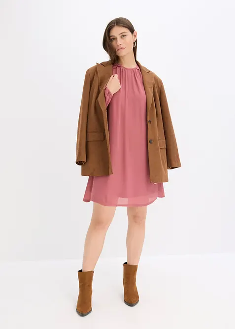 Minikjole i chiffon med rysjer, bonprix