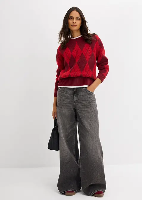 Finstrikket genser med rutemønster, bonprix