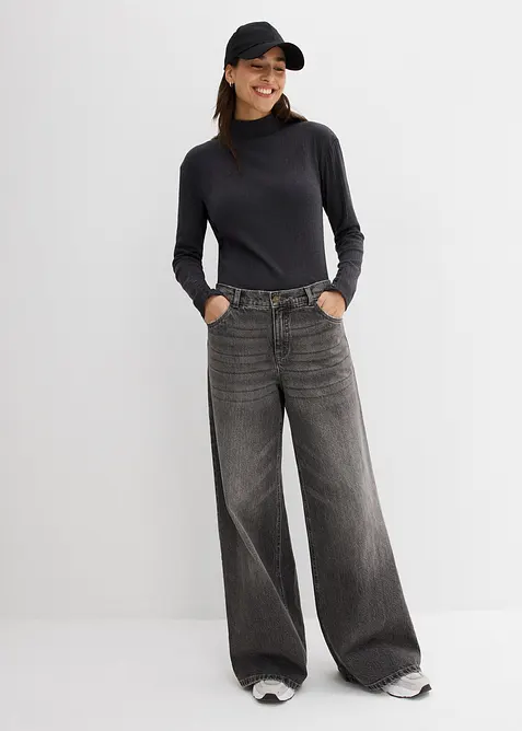 Langermet, ribbet topp, bonprix