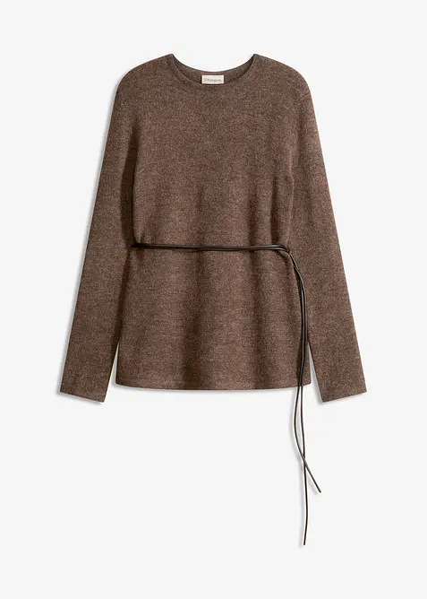 Strikket topp med ull og knytebånd i imitert skinn, bonprix