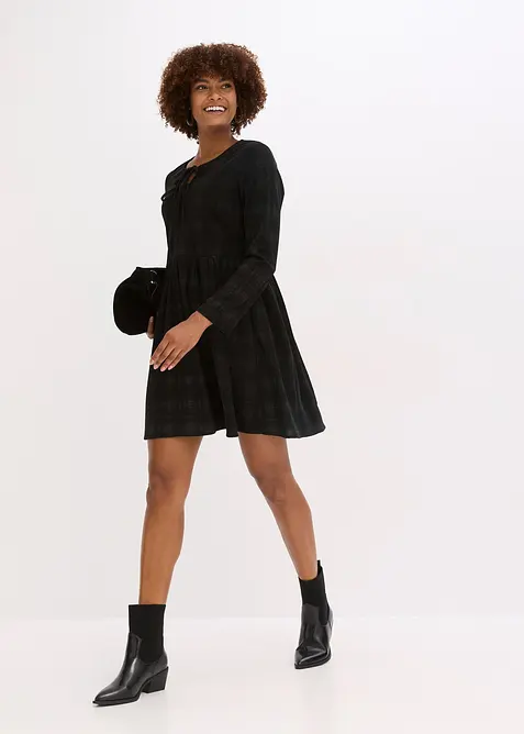 Kort kjole i kordfløyel med rutemønster, bonprix