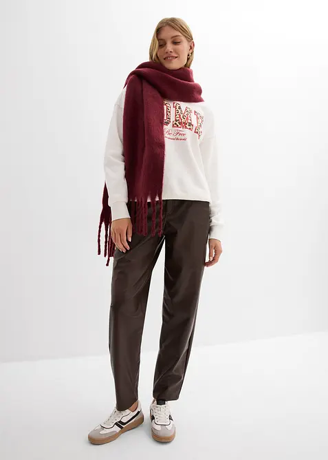 Barrel bukse i imitert skinn, Mid Waist, bonprix