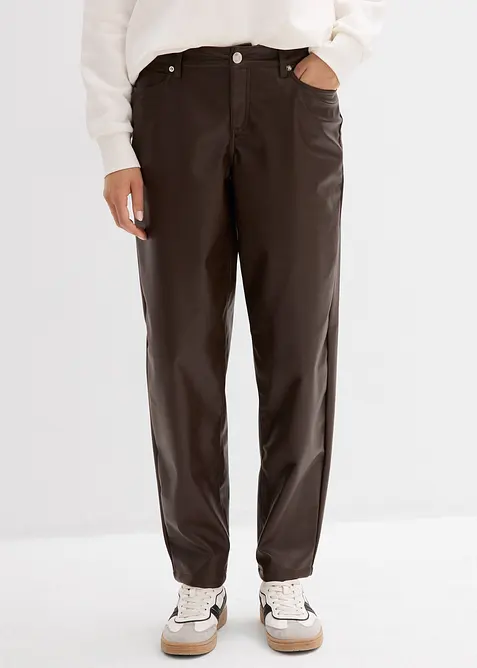 Barrel bukse i imitert skinn, Mid Waist, bonprix
