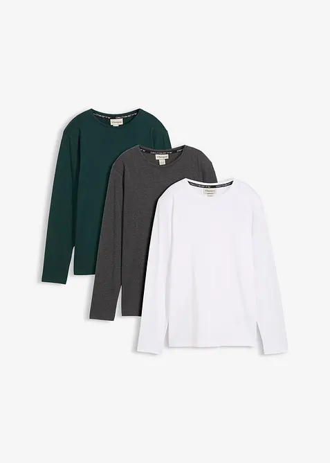 Langermet topp med økologisk bomull (3-pack), bonprix