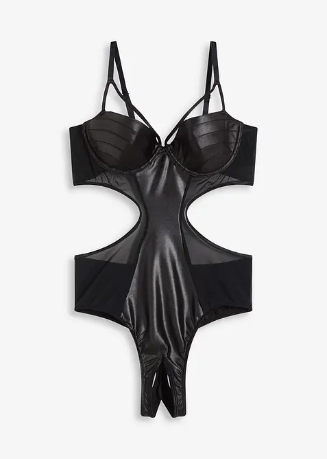 Stringbody ouvert i wetlook, bonprix