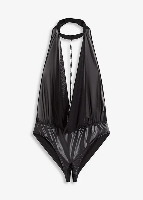Body ouvert med wetlook, bonprix