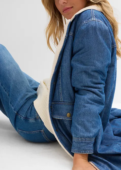 Denim-vinterkåpe, varmt fôret med teddy, bonprix
