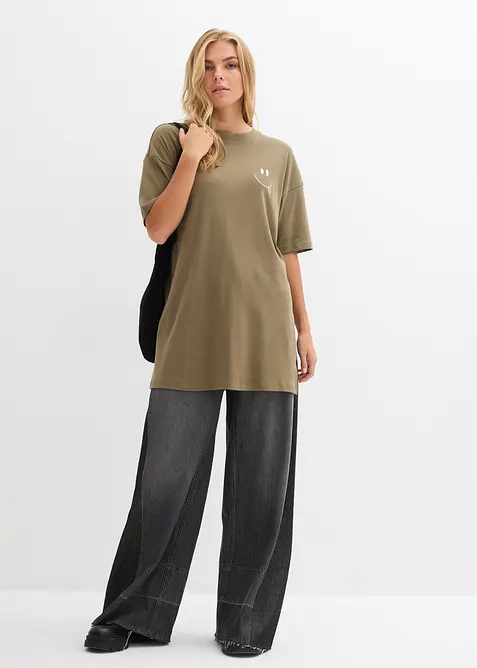 Oversized, lang topp i 100% økologisk bomull, bonprix