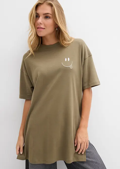 Oversized, lang topp i 100% økologisk bomull, bonprix