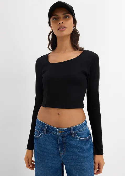 Kort, ribbet topp, bonprix