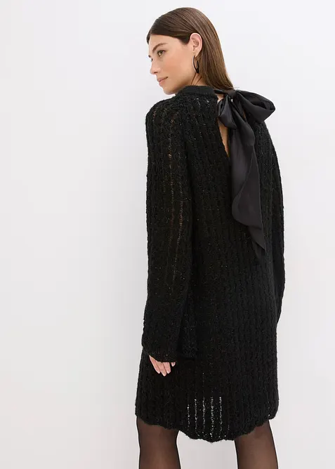 Strikket, lett transparent minikjole med satengsl&oslash;yfe, bonprix