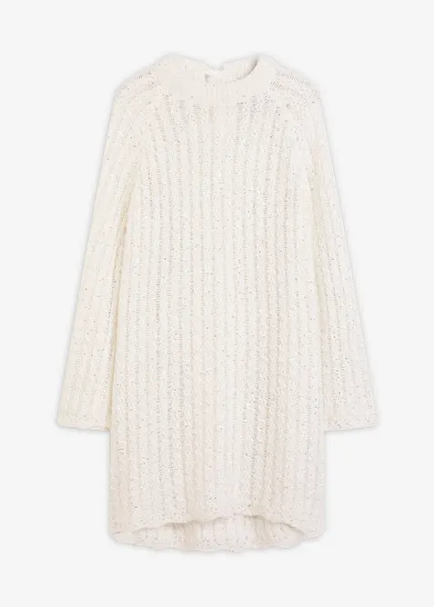 Strikket, lett transparent minikjole med satengsløyfe, bonprix