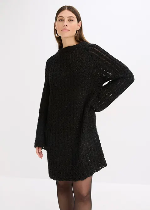 Strikket, lett transparent minikjole med satengsl&oslash;yfe, bonprix