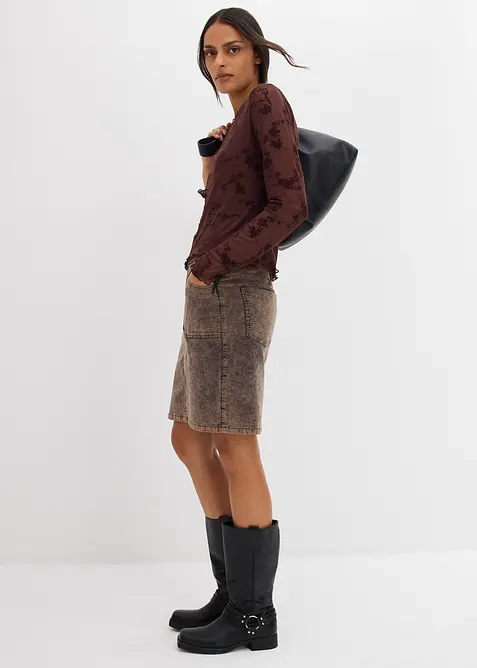 Langermet topp med flockprint, bonprix