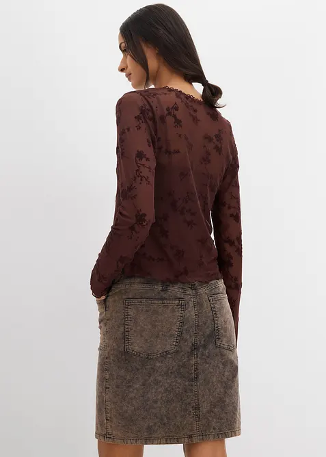 Langermet topp med flockprint, bonprix