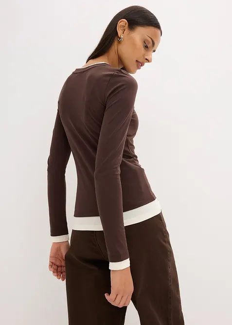 Langermet topp i bomullsmiks, bonprix