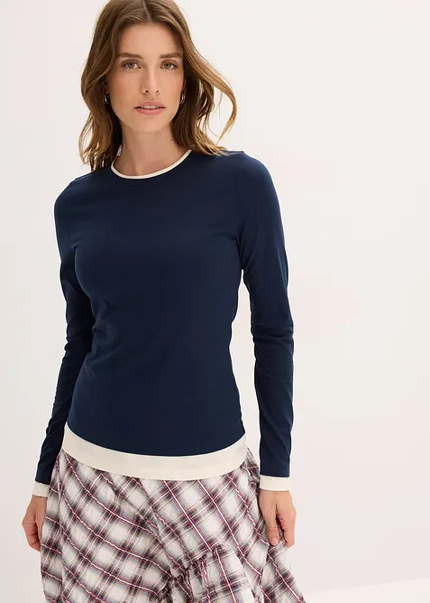 Langermet topp i bomullsmiks, bonprix