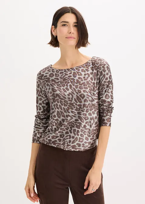Leopard-topp med glanstrykk, bonprix