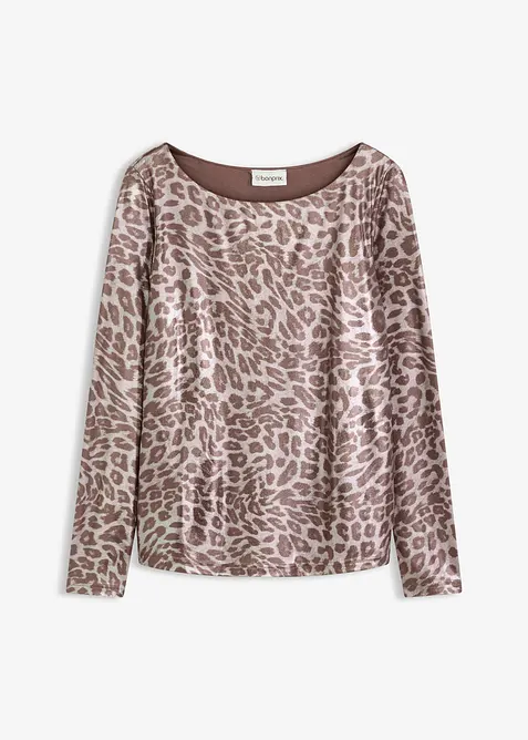 Leopard-topp med glanstrykk, bonprix