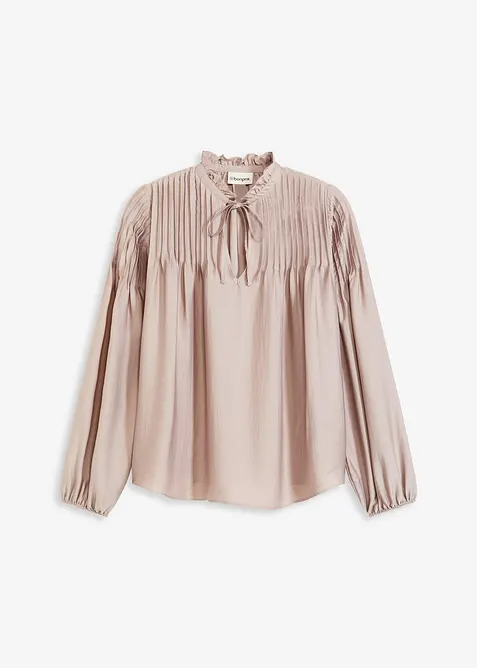 Tunika i glinsende sateng med biser, bonprix