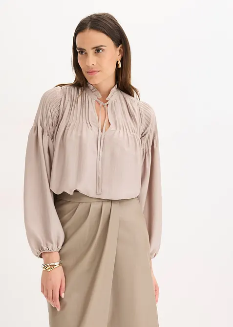 Tunika i glinsende sateng med biser, bonprix