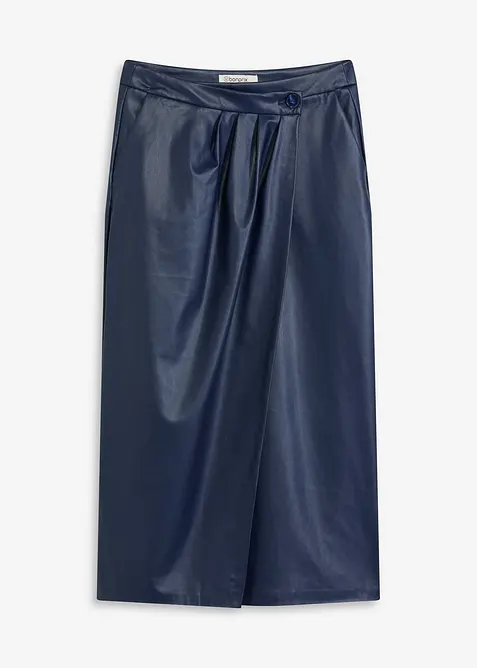 Midiskjørt i imitert skinn og omslagsmodell, bonprix