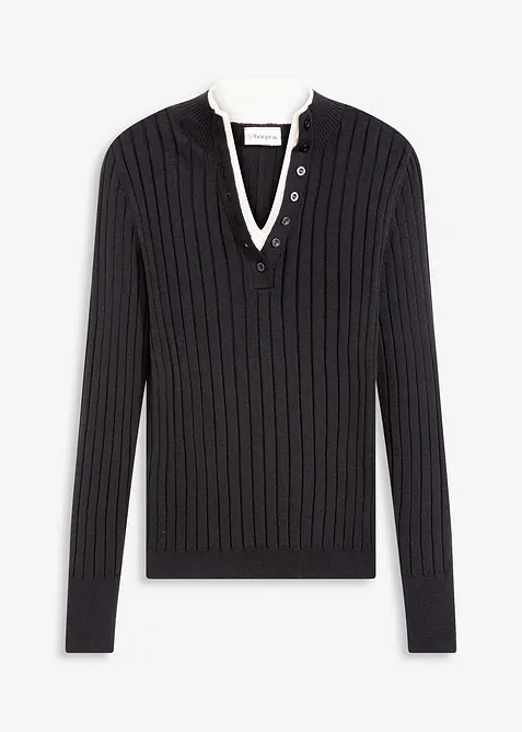 Ribbet, finstrikket genser med viskose i 2-i-1-stil, bonprix
