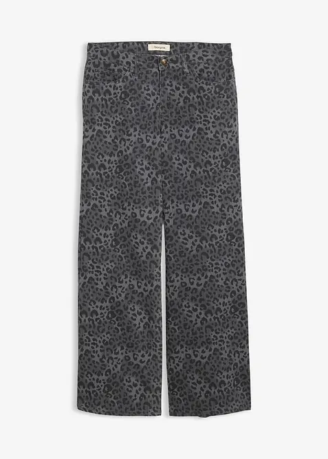 Wide Leg-twillbukse med leopardmønster, bonprix