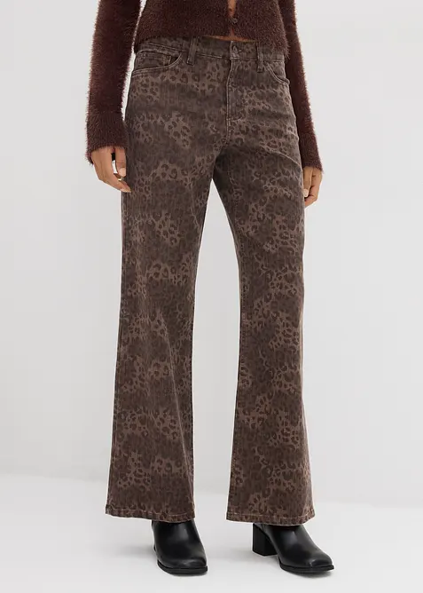 Wide Leg-twillbukse med leopardm&oslash;nster, bonprix