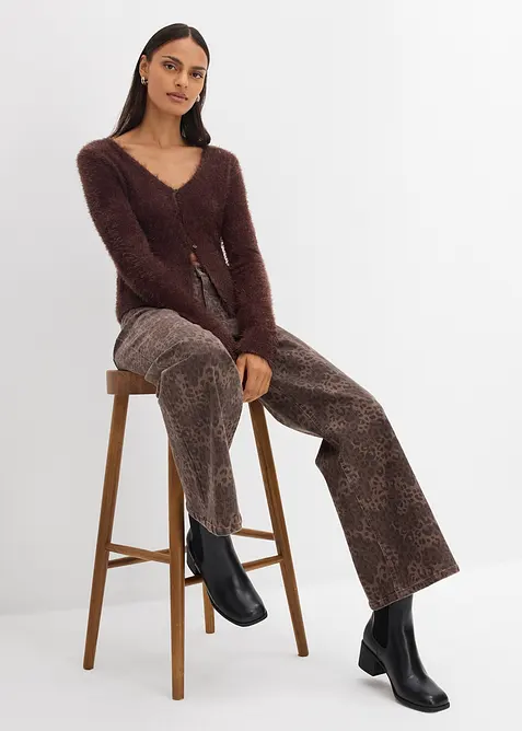 Wide Leg-twillbukse med leopardm&oslash;nster, bonprix