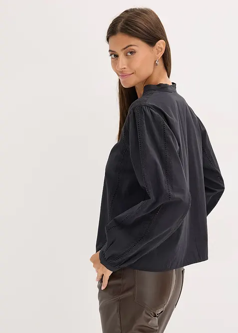 Bluse i bomull med blondedetaljer, bonprix
